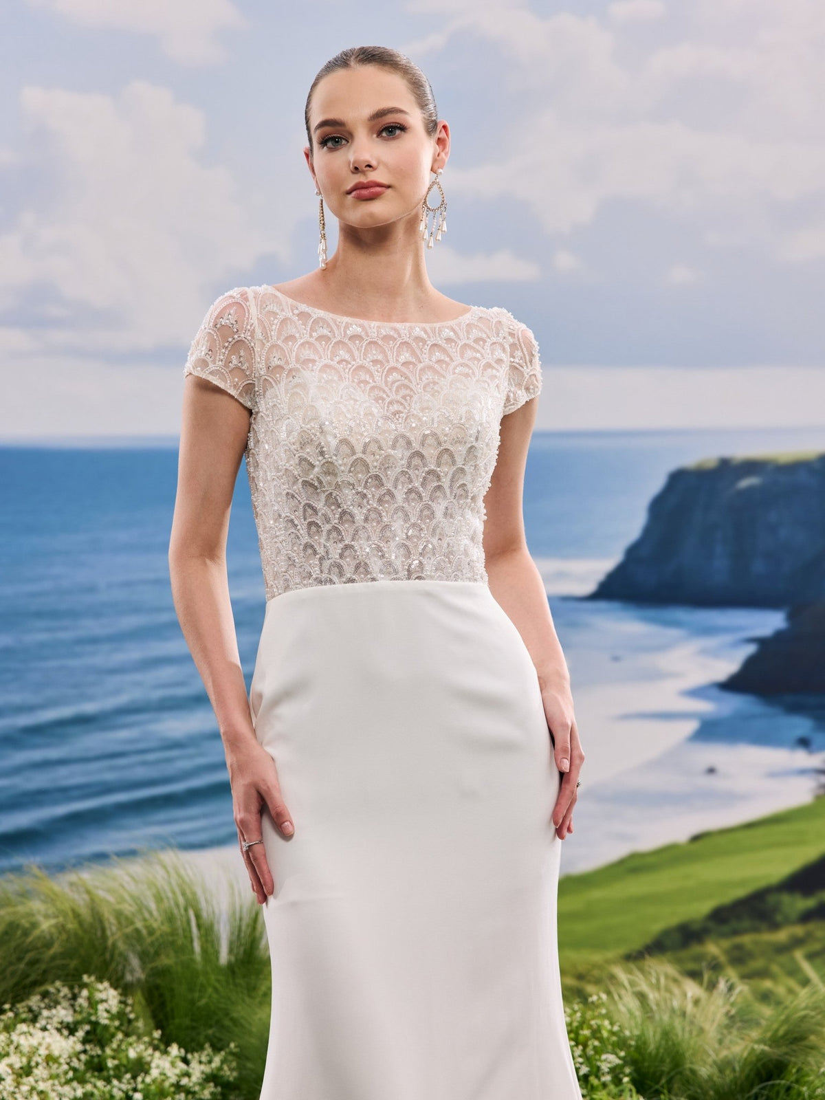 Zelirienne white wedding dress, detail and alternate angle