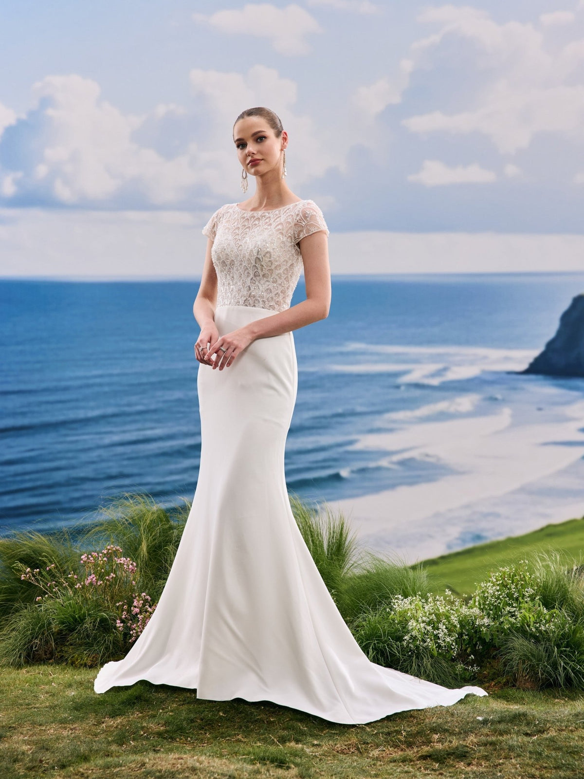 Zelirienne white wedding dress, detail and alternate angle