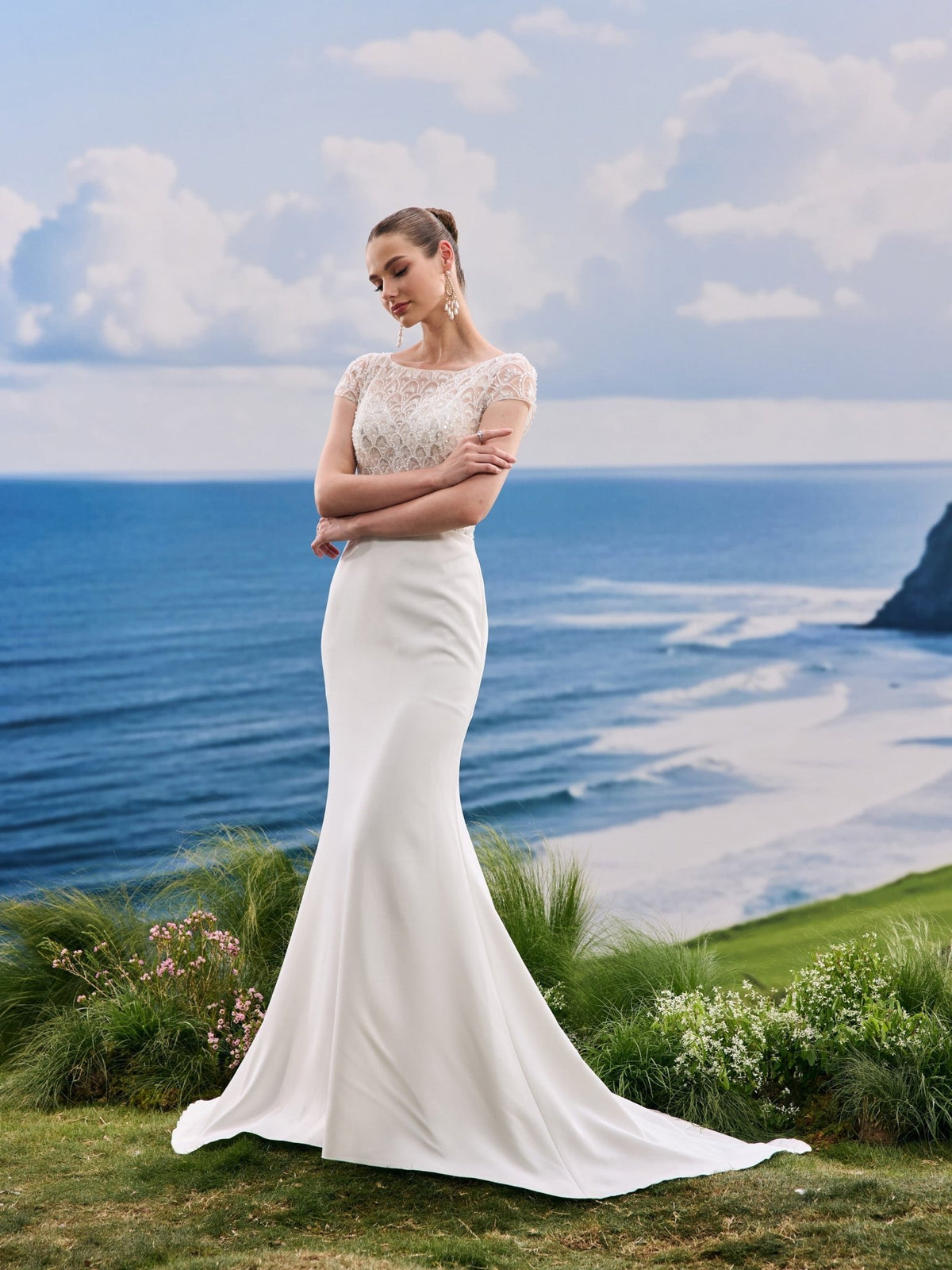 Zelirienne white wedding dress, detail and alternate angle