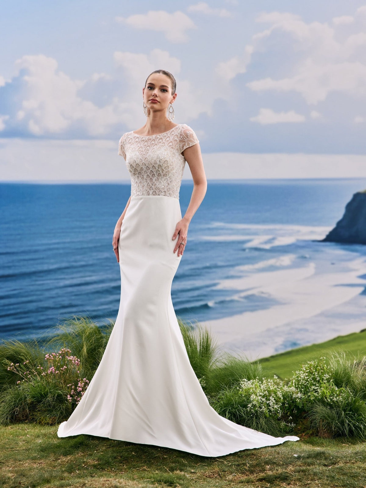 Zelirienne white wedding dress, detail and alternate angle
