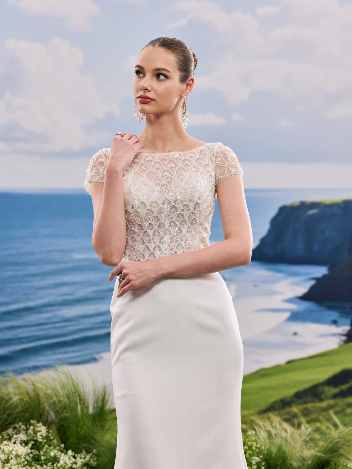 Zelirienne white wedding dress, detail and alternate angle