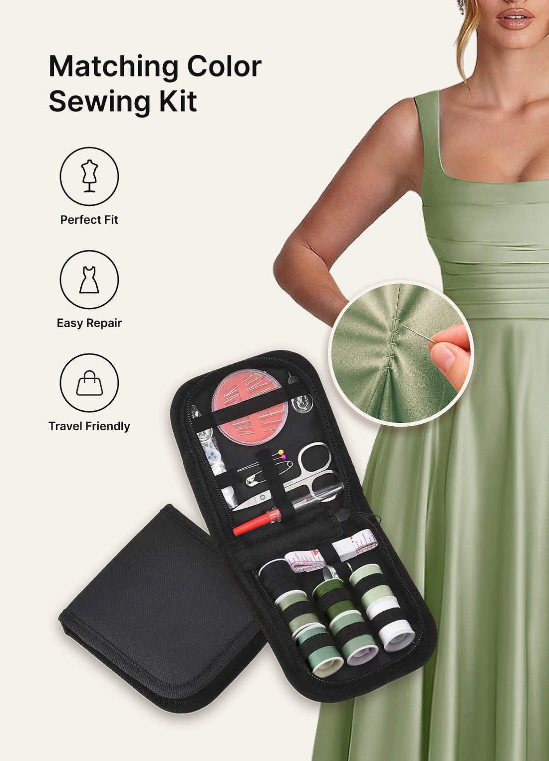 Azazie Matching Color Emergency Sewing Kit — Green Collection — 图 1/25