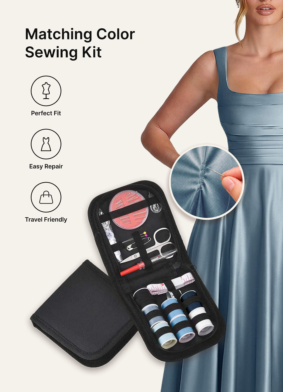 Azazie Matching Color Emergency Sewing Kit — Blue Collection — 图 3/25