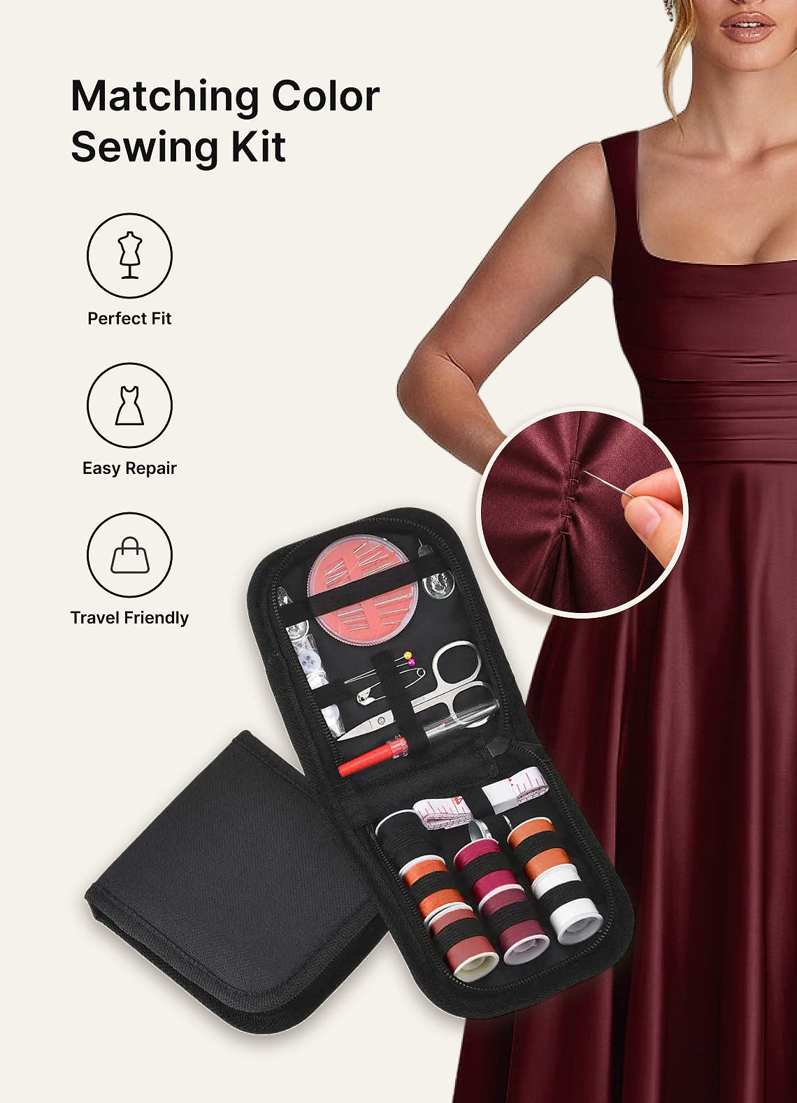 Azazie Matching Color Emergency Sewing Kit — Red and Orange — 图 5/25