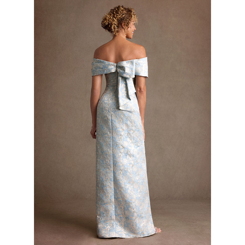 Zion Sheath Off-the-Shoulder Jacquard Mother of the Bride Dress in dusty blue - photo 2