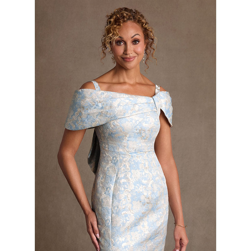Zion Sheath Off-the-Shoulder Jacquard Mother of the Bride Dress in dusty blue - photo 5