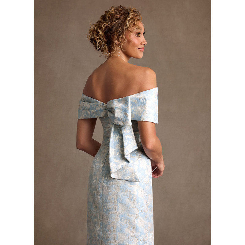 Zion Sheath Off-the-Shoulder Jacquard Mother of the Bride Dress in dusty blue - photo 6