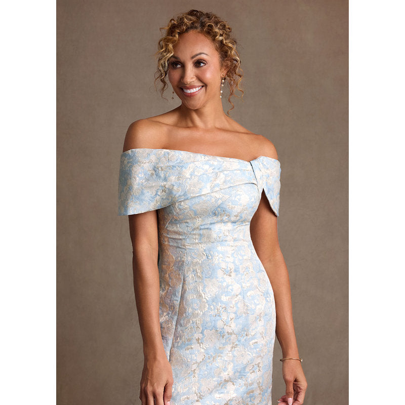 Zion Sheath Off-the-Shoulder Jacquard Mother of the Bride Dress in dusty blue - photo 7