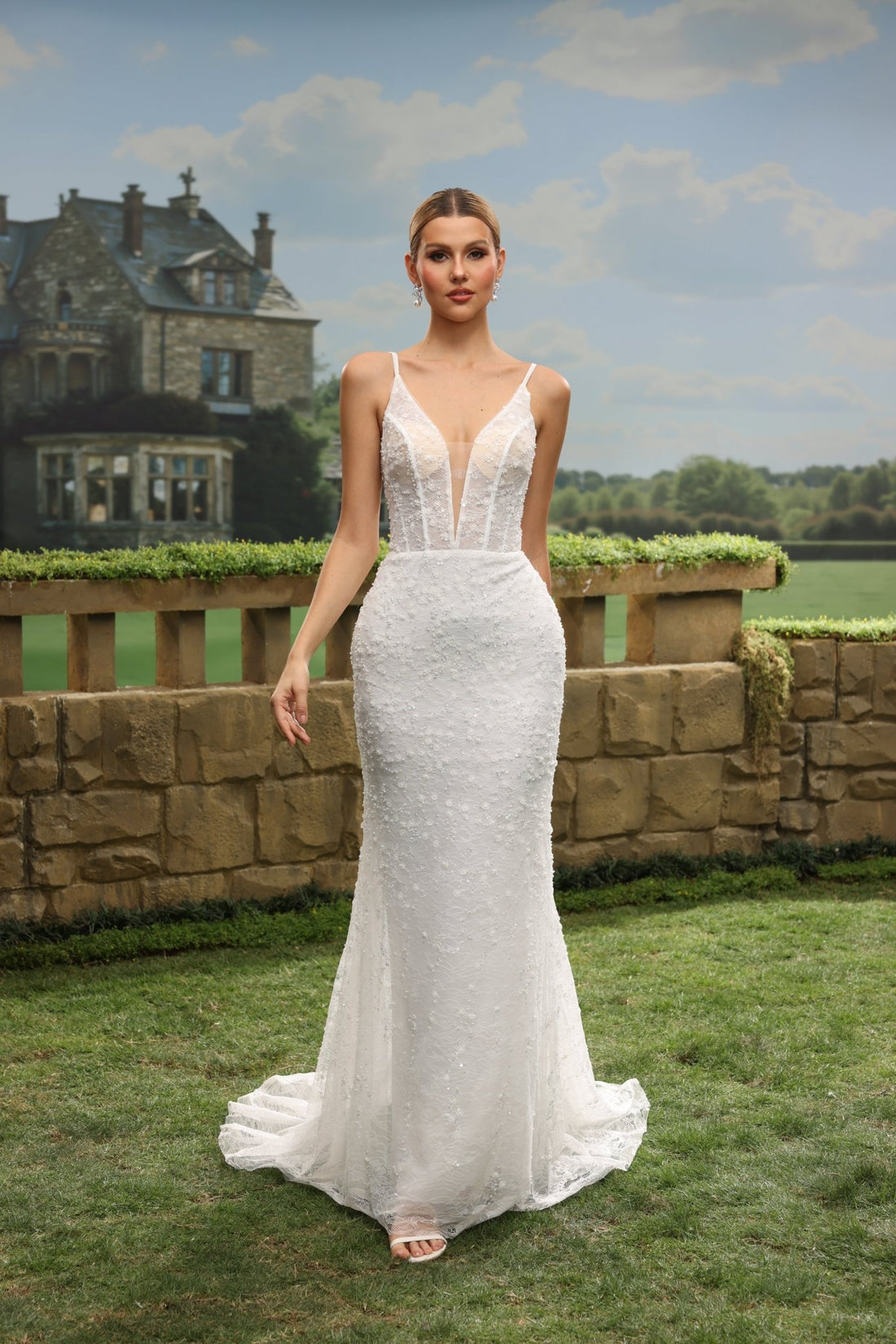 Zorienne Mermaid Plunging V-Neck wedding dress — front view