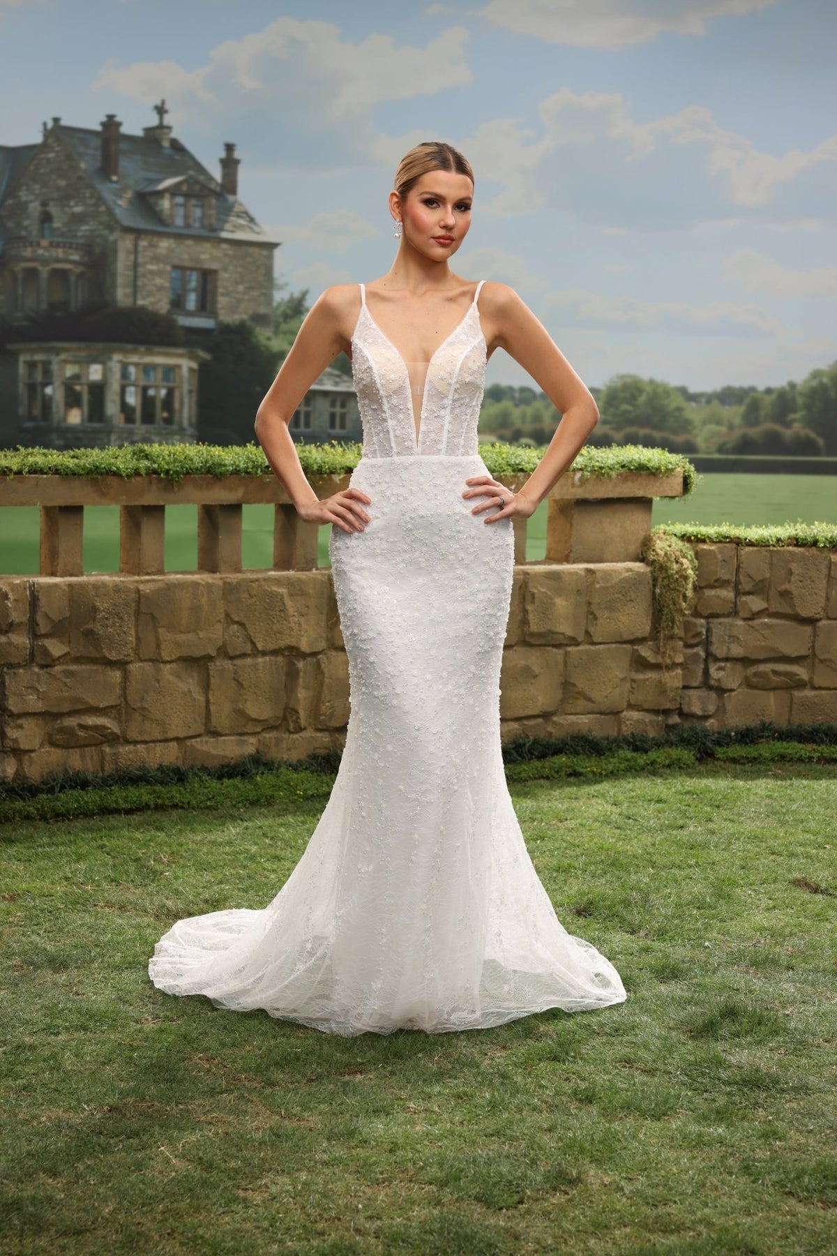 Zorienne Mermaid Plunging V-Neck wedding dress — front view