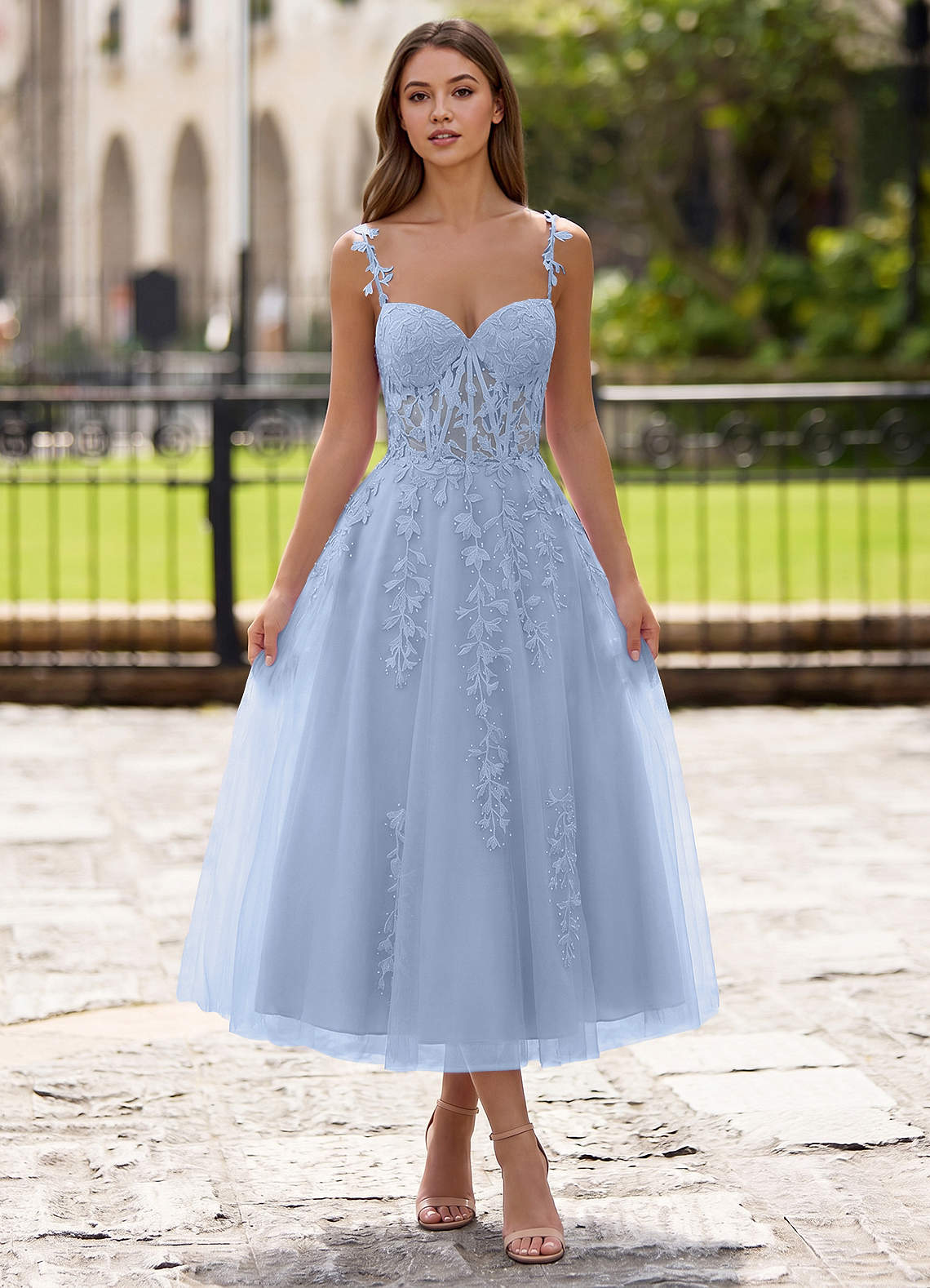Zosia A-Line Lace-Up Tulle Prom Dress in Sky Blue