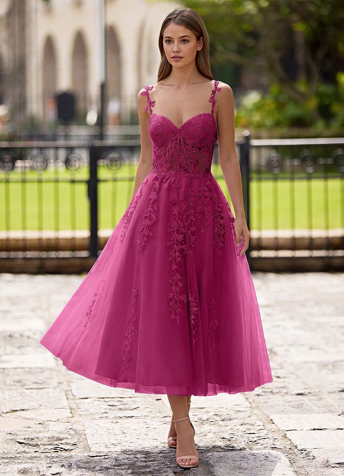Zosia A-Line Lace-Up Tulle Prom Dress in black