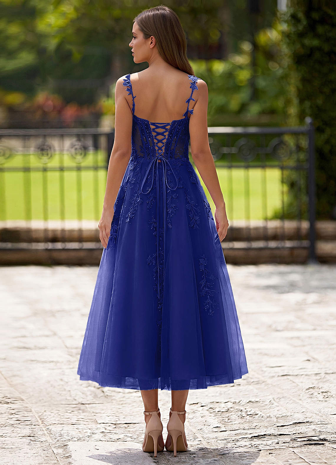 Zosia A-Line Lace-Up Tulle Prom Dress in Royal Blue