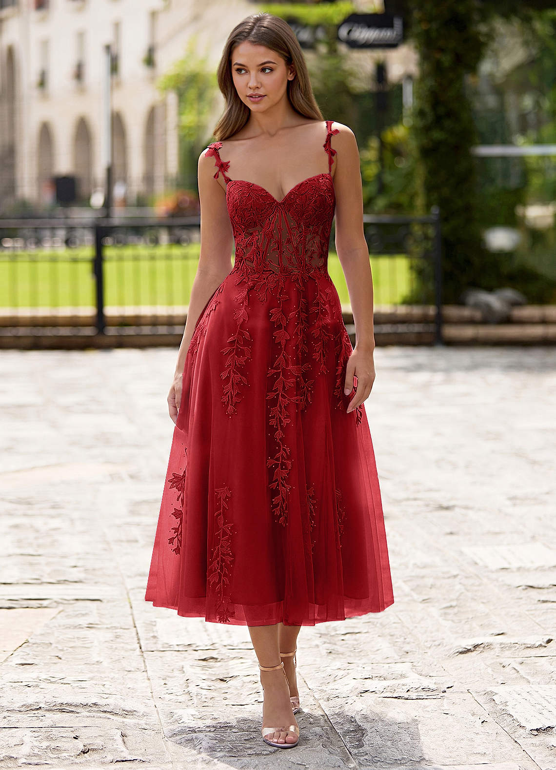 Zosia A-Line Lace-Up Tulle Prom Dress in Red