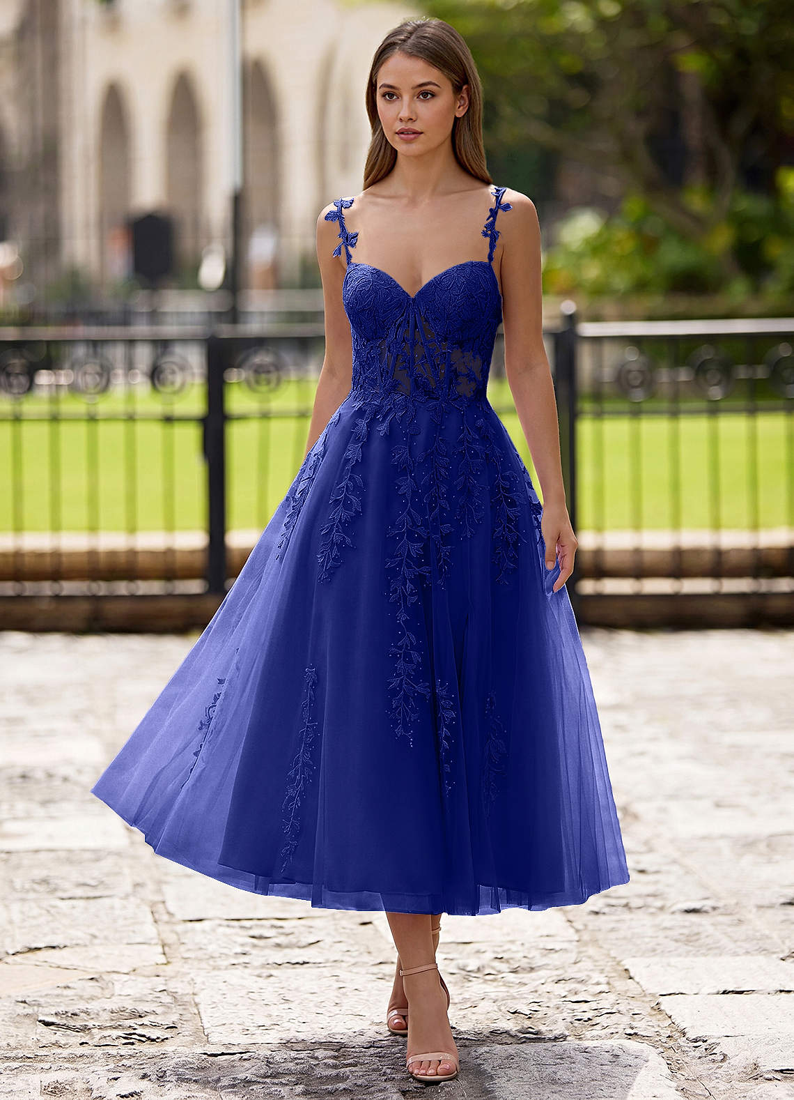 Zosia A-Line Lace-Up Tulle Prom Dress in black