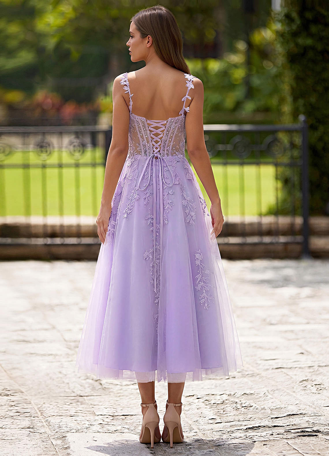 Zosia A-Line Lace-Up Tulle Prom Dress in Purple