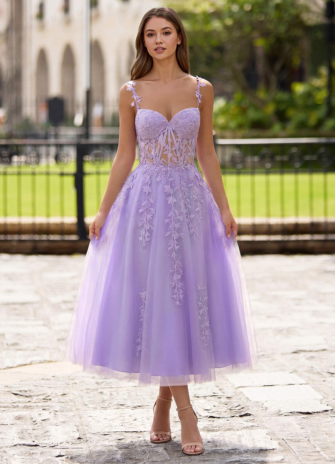 Zosia A-Line Lace-Up Tulle Prom Dress in Purple