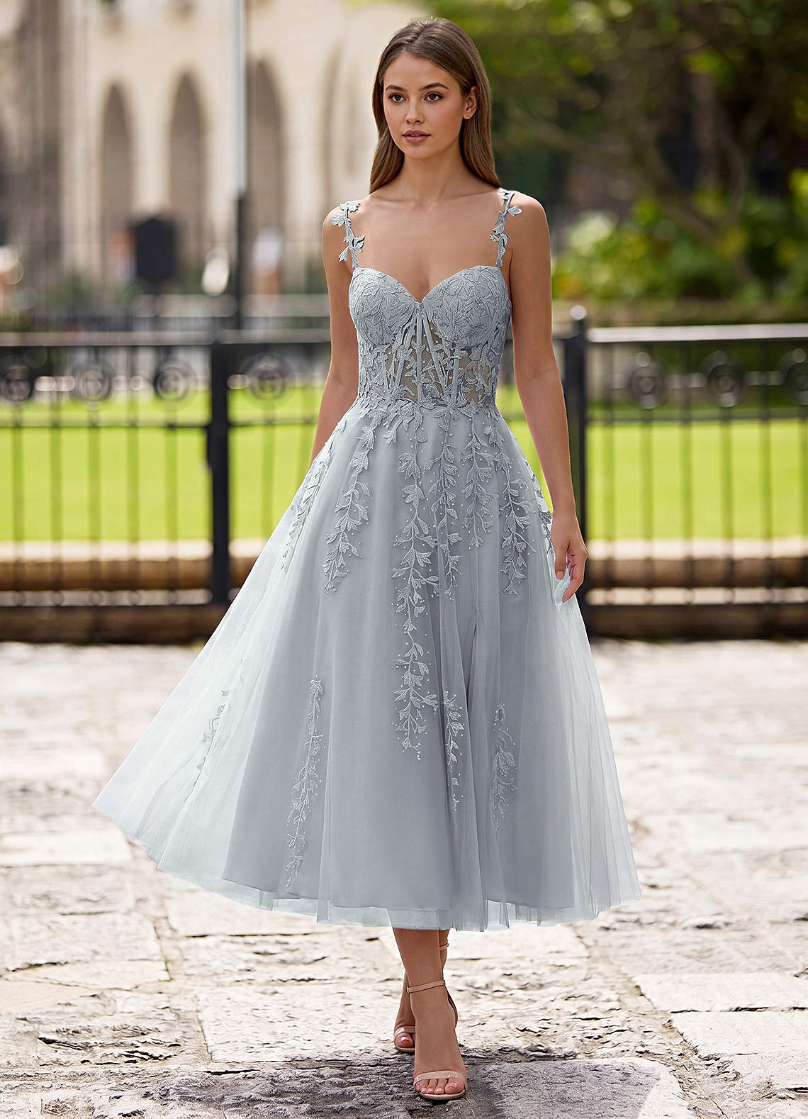 Zosia A-Line Lace-Up Tulle Prom Dress in black