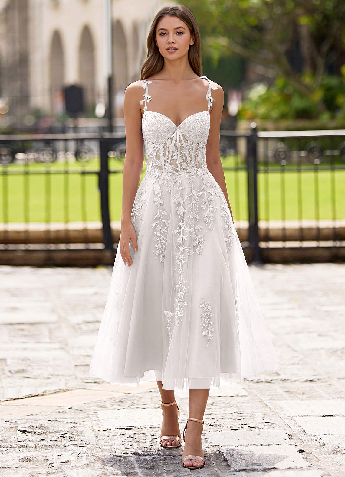 Zosia A-Line Lace-Up Tulle Prom Dress in white