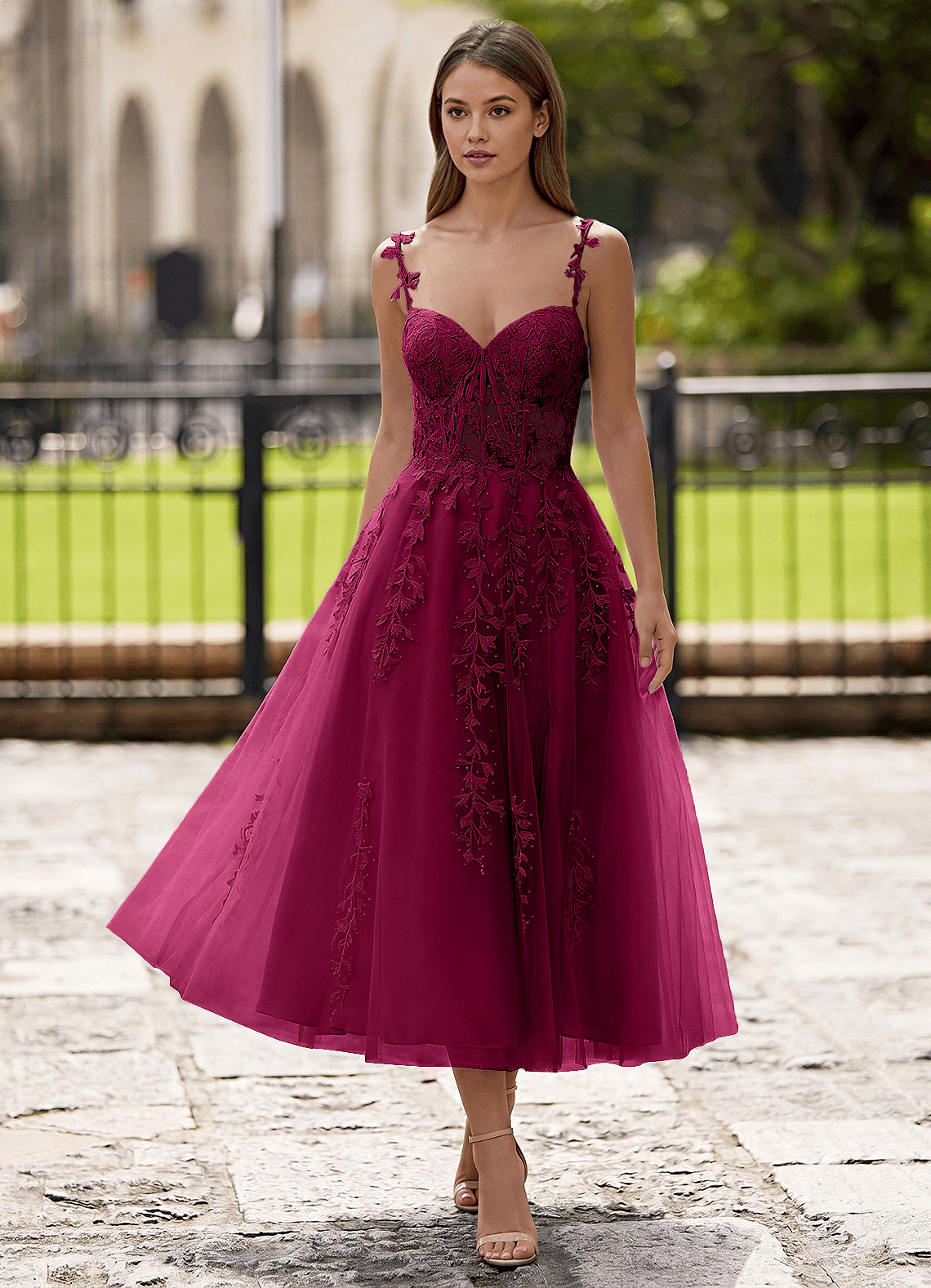 Zosia A-Line Lace-Up Tulle Prom Dress in black