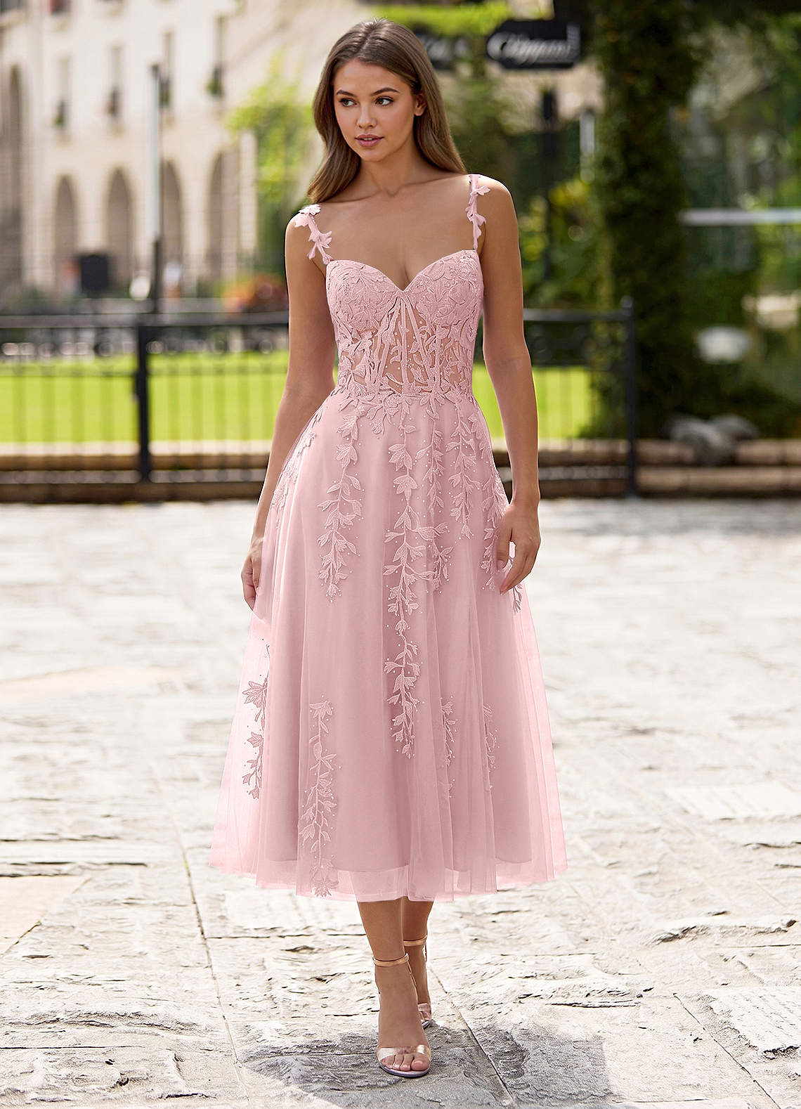 Zosia A-Line Lace-Up Tulle Prom Dress in Blushing Pink
