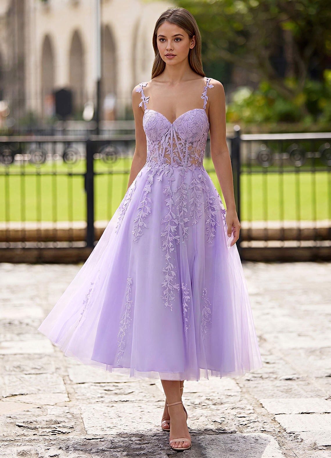 Zosia A-Line Lace-Up Tulle Prom Dress in black