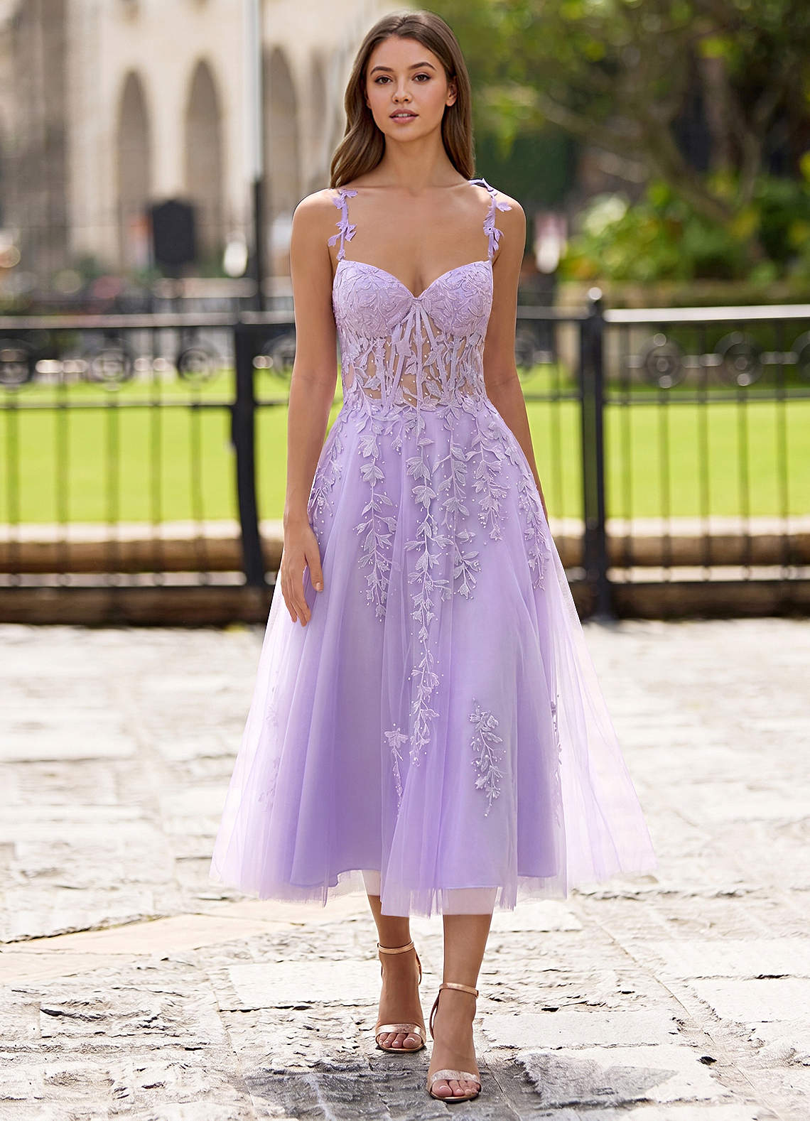 Zosia A-Line Lace-Up Tulle Prom Dress in Purple