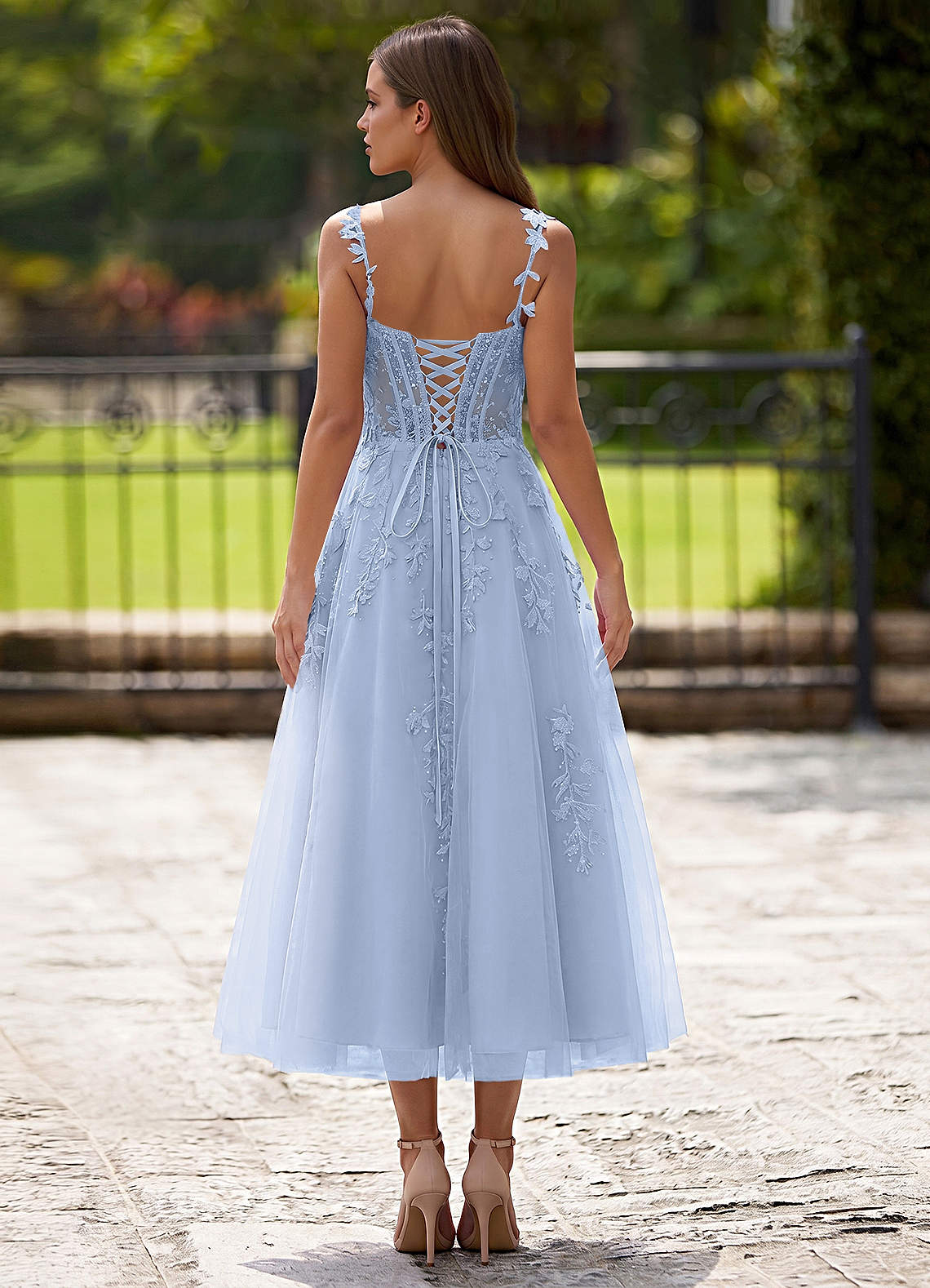 Zosia A-Line Lace-Up Tulle Prom Dress in Sky Blue