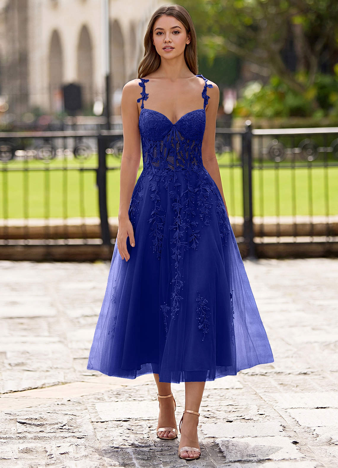 Zosia A-Line Lace-Up Tulle Prom Dress in Royal Blue