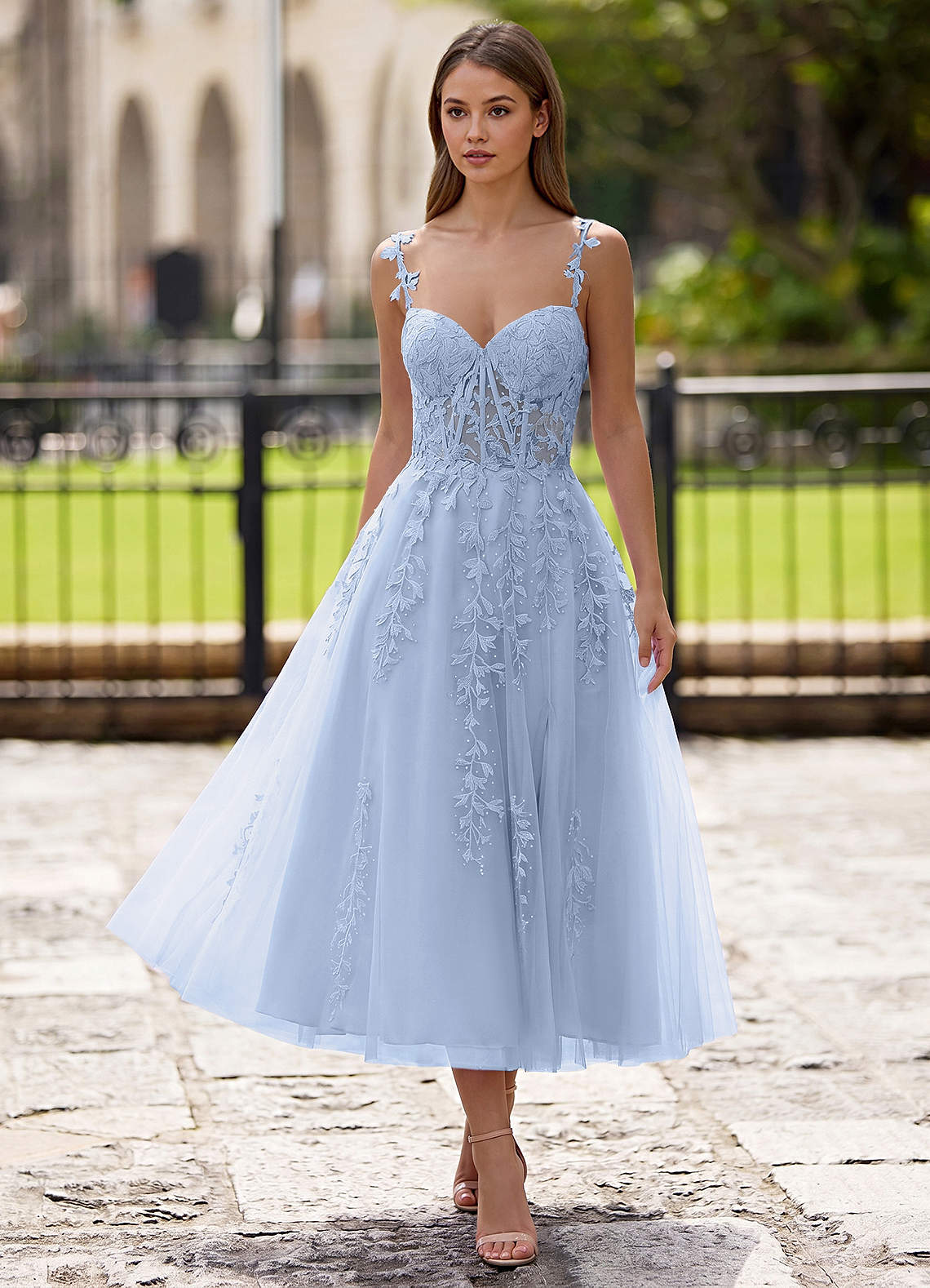 Zosia A-Line Lace-Up Tulle Prom Dress in black