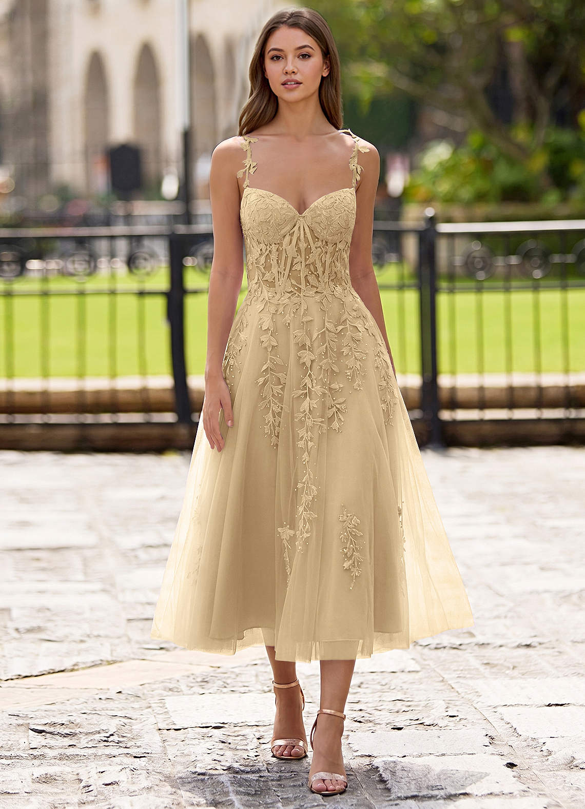 Zosia A-Line Lace-Up Tulle Prom Dress in champagne