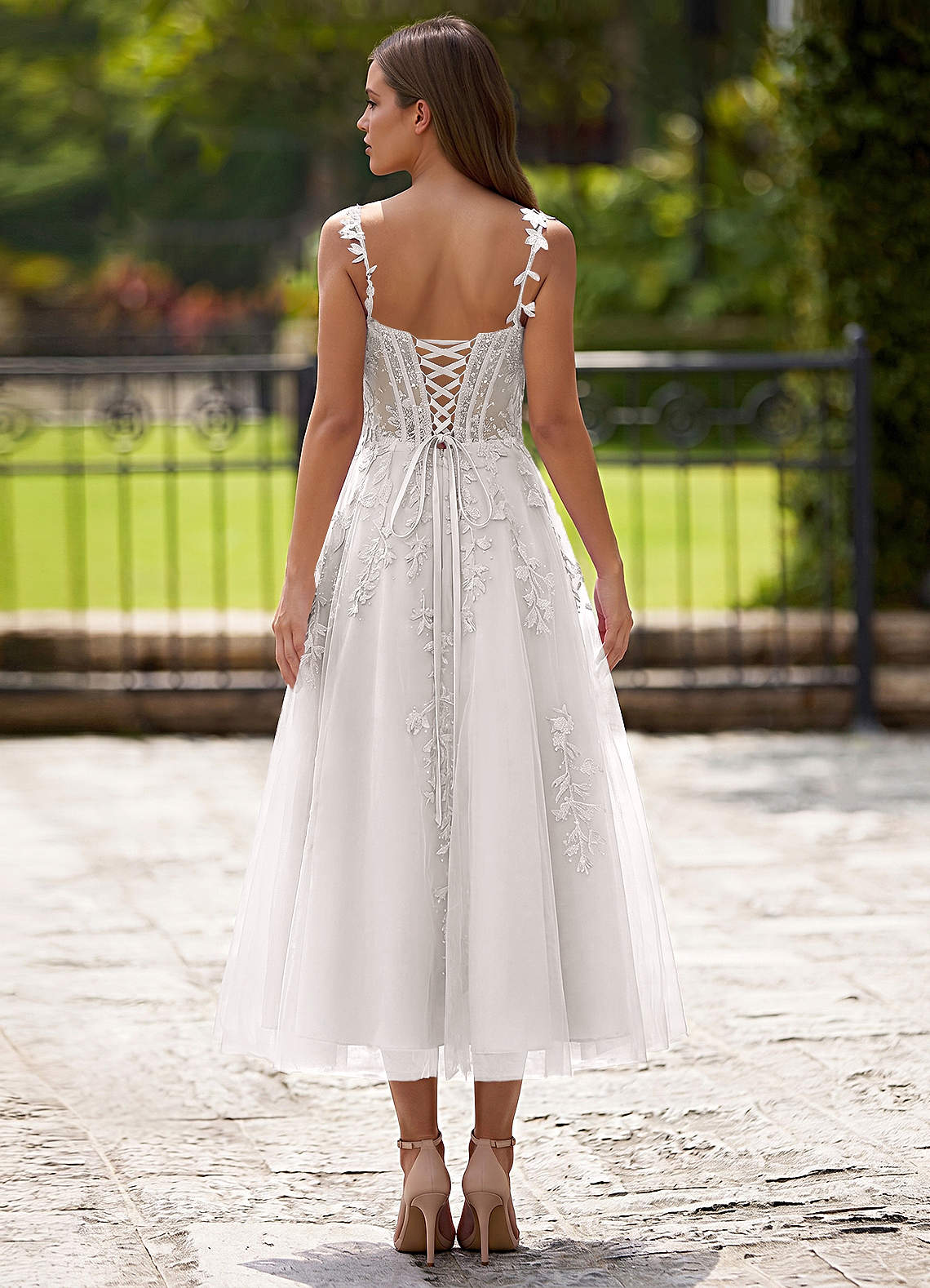 Zosia A-Line Lace-Up Tulle Prom Dress in white