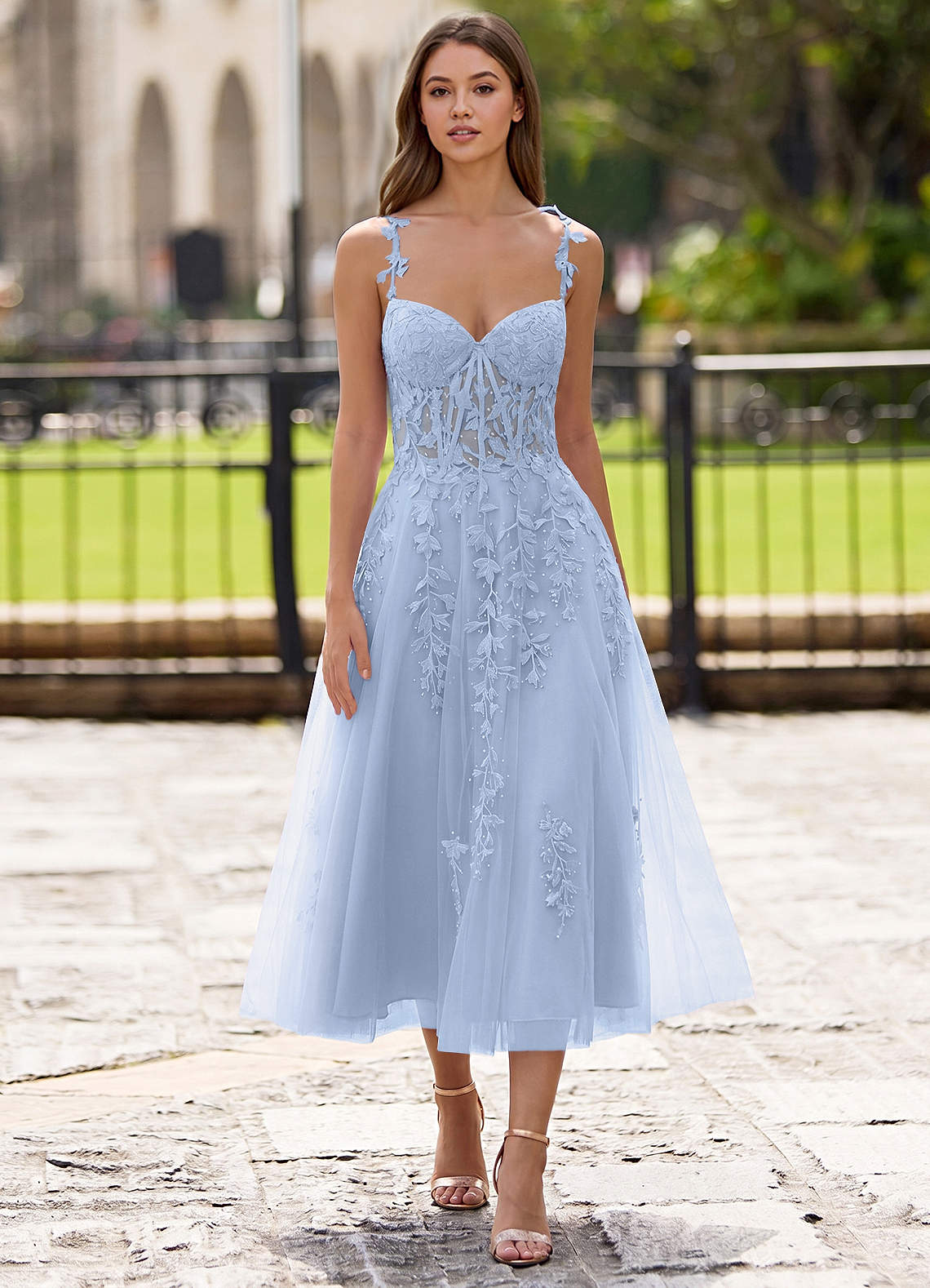 Zosia A-Line Lace-Up Tulle Prom Dress in Sky Blue