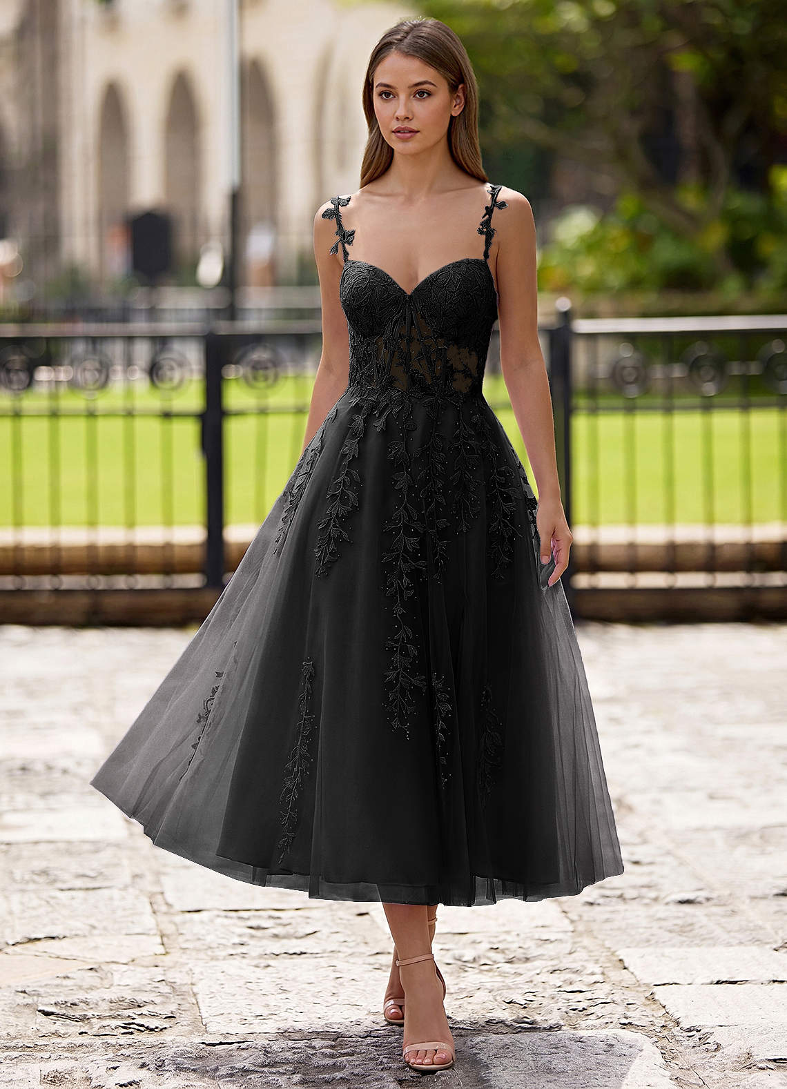 Zosia A-Line Lace-Up Tulle Prom Dress in black