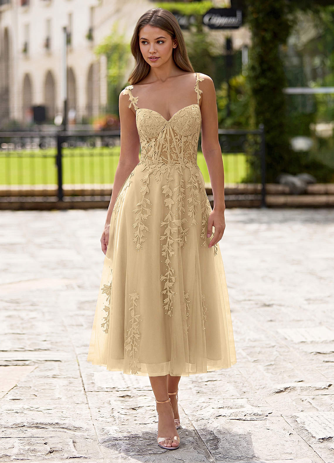 Zosia A-Line Lace-Up Tulle Prom Dress in champagne