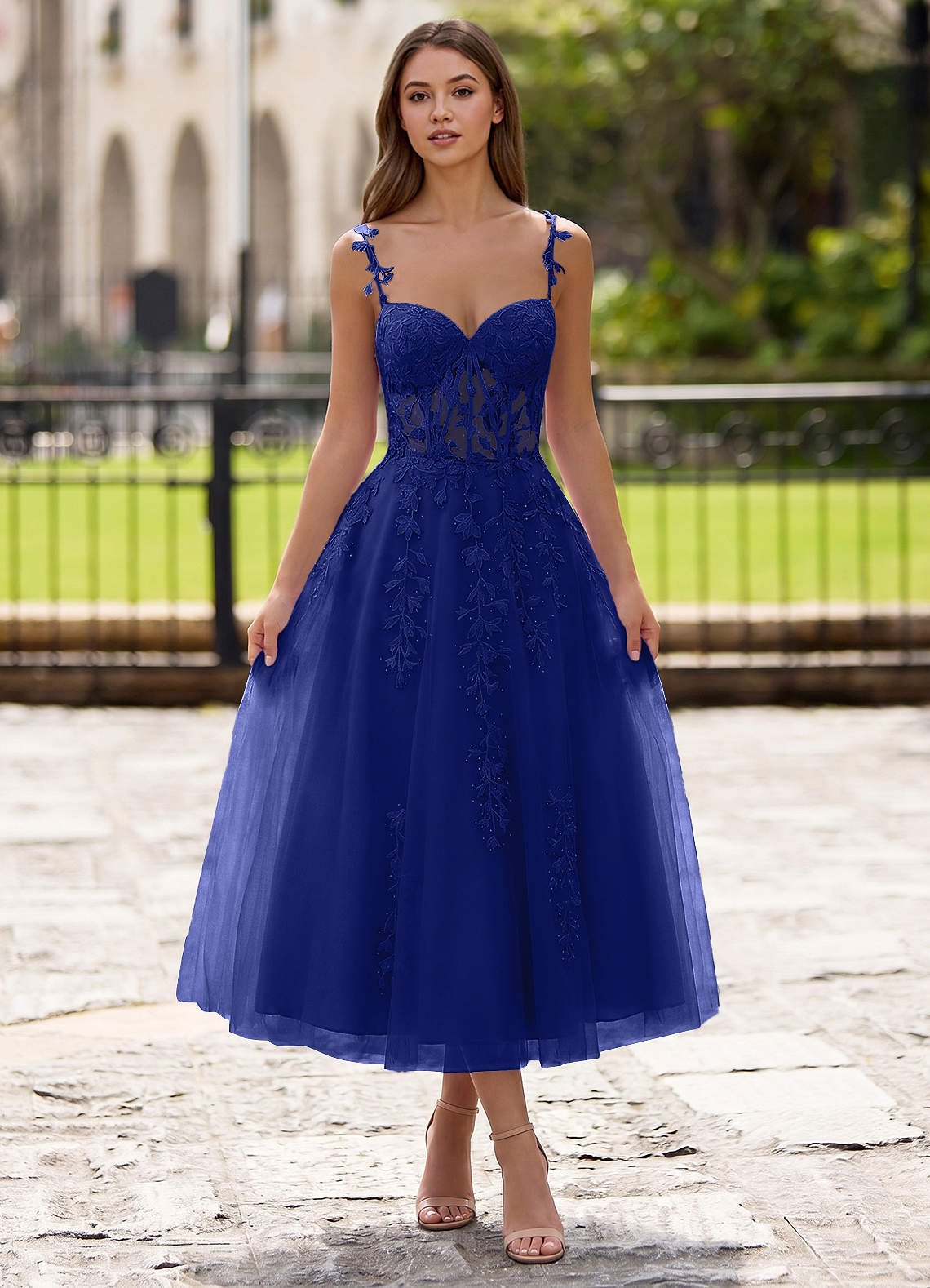 Zosia A-Line Lace-Up Tulle Prom Dress in Royal Blue