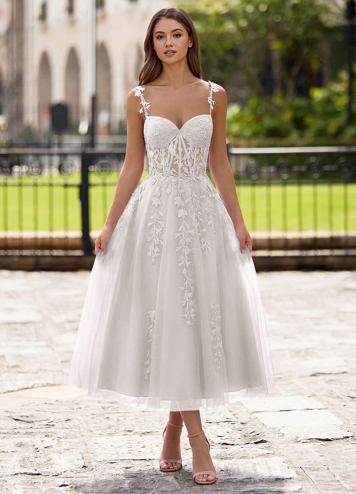 Zosia A-Line Lace-Up Tulle Prom Dress in white